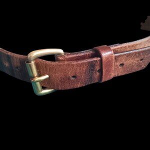True Vintage Men's Belt 38-40 Large 1970's Beaten In Brown Leather Brass Buckle